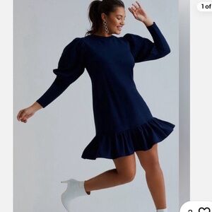 ELOQUII Flounce Hem Sweatshirt Dress Long Sleeve Navy Size 16